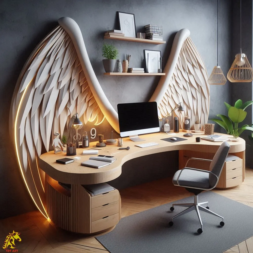 Angel Wings Shaped Home Office Desk Design: Inspire Your Workspace