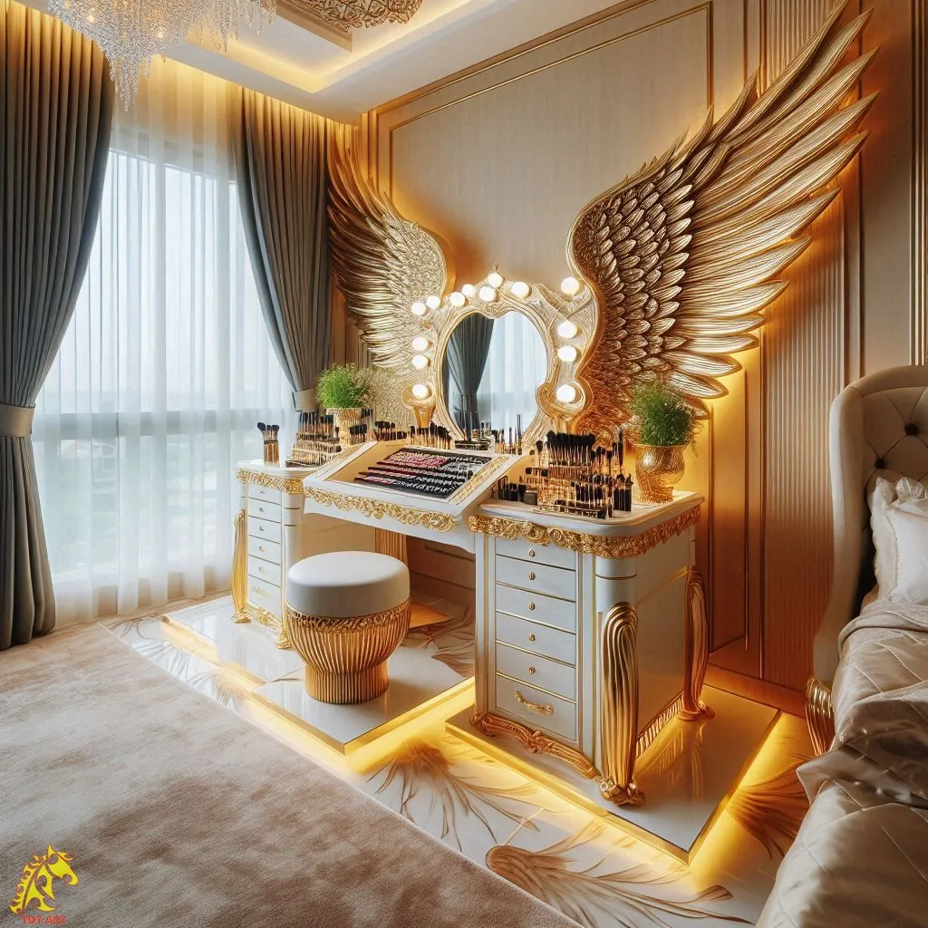 Angel Wings Shaped Makeup Table Design: The Perfect Blend of Elegance and Functionality