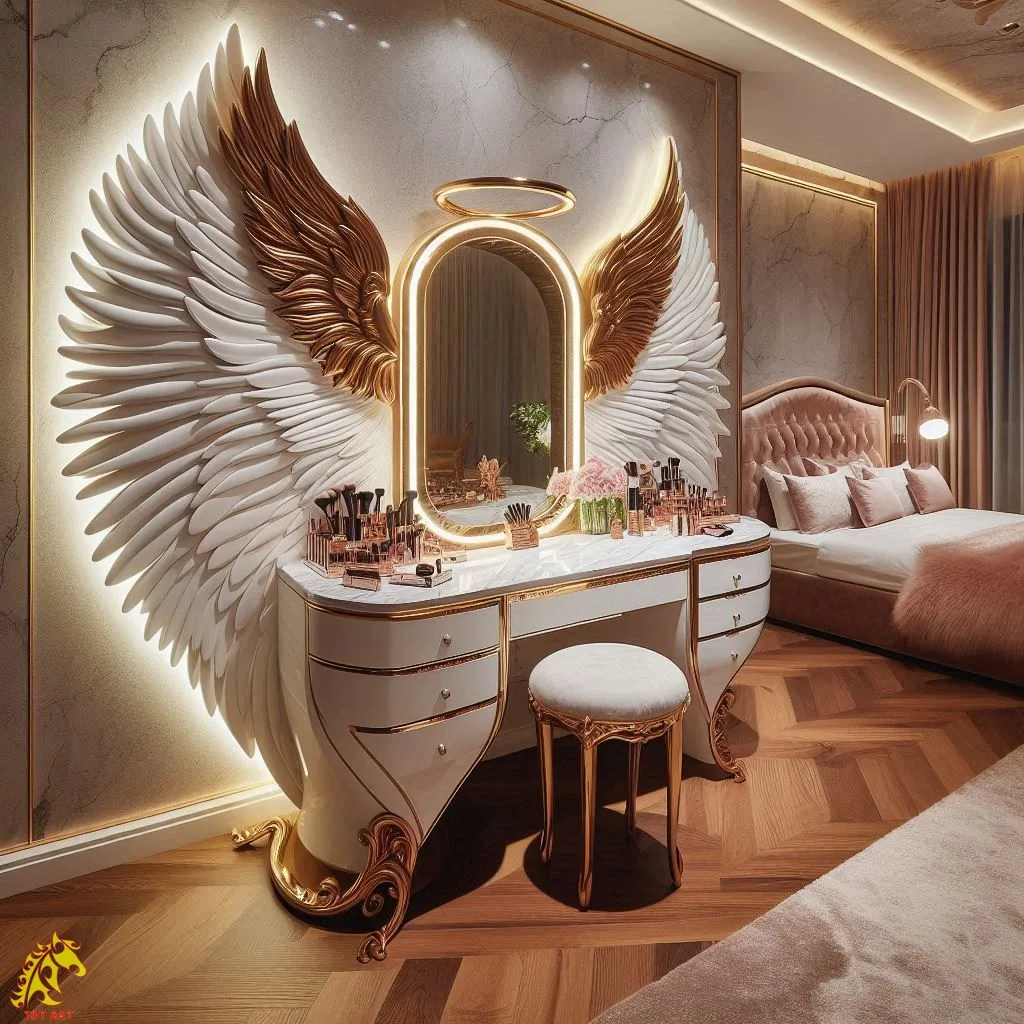 Angel Wings Shaped Makeup Table Design: The Perfect Blend of Elegance and Functionality