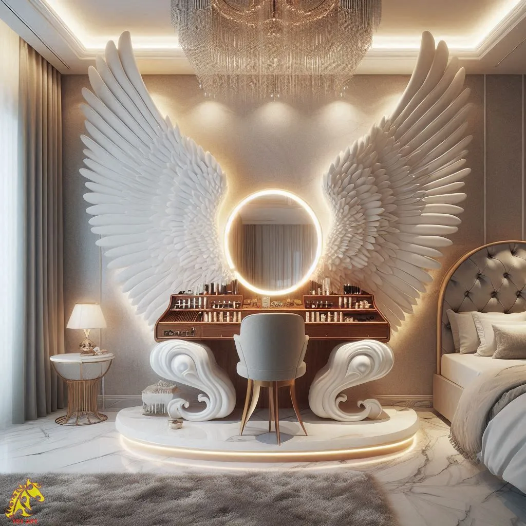 Angel Wings Shaped Makeup Table Design: The Perfect Blend of Elegance and Functionality