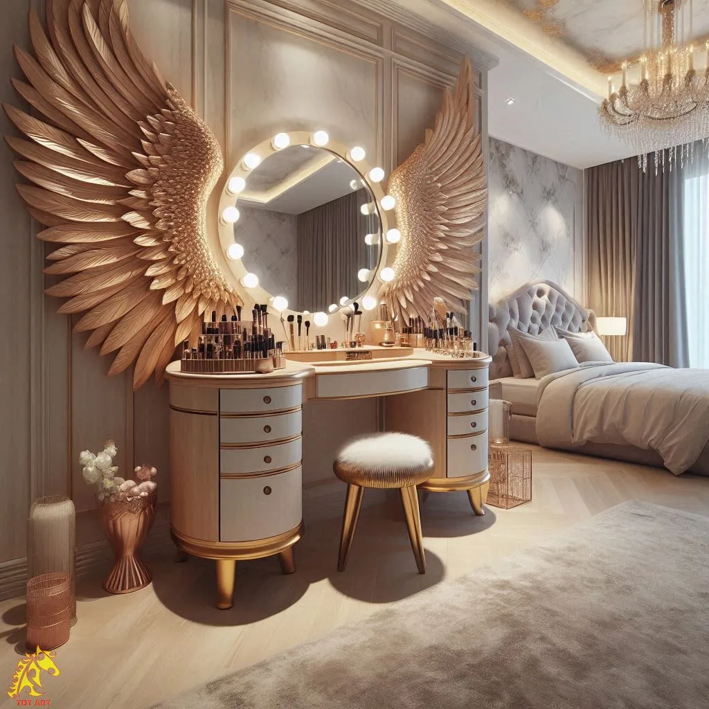 Angel Wings Shaped Makeup Table Design: The Perfect Blend of Elegance and Functionality