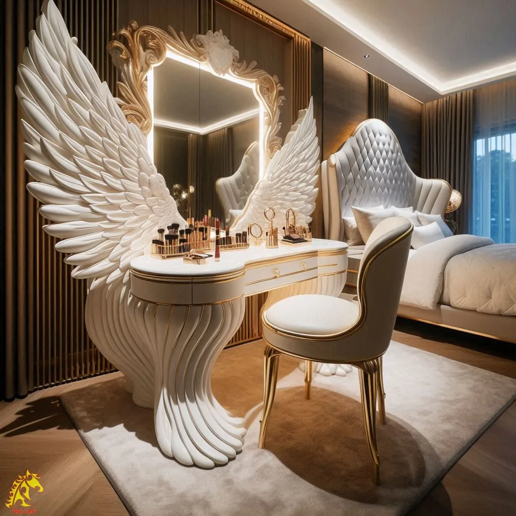 Angel Wings Shaped Makeup Table Design: The Perfect Blend of Elegance and Functionality