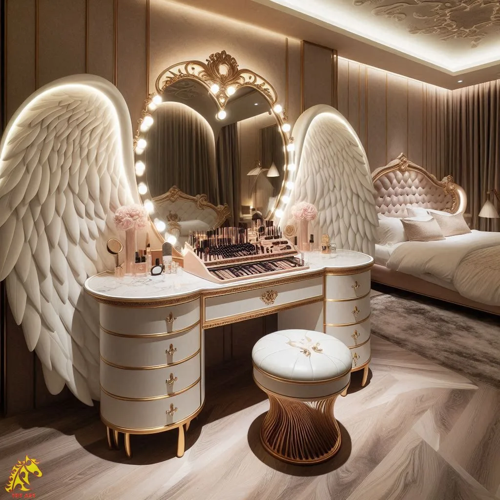 Angel Wings Shaped Makeup Table Design: The Perfect Blend of Elegance and Functionality