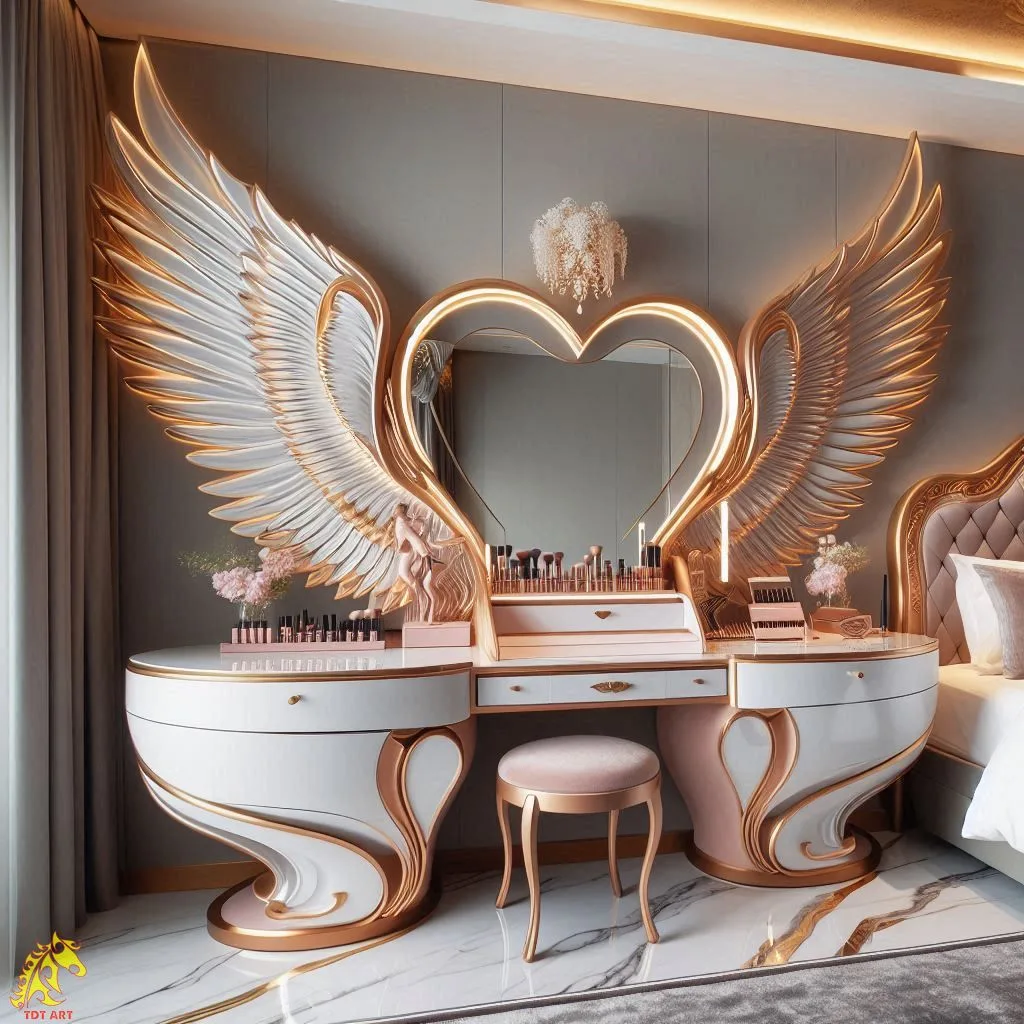 Angel Wings Shaped Makeup Table Design: The Perfect Blend of Elegance and Functionality