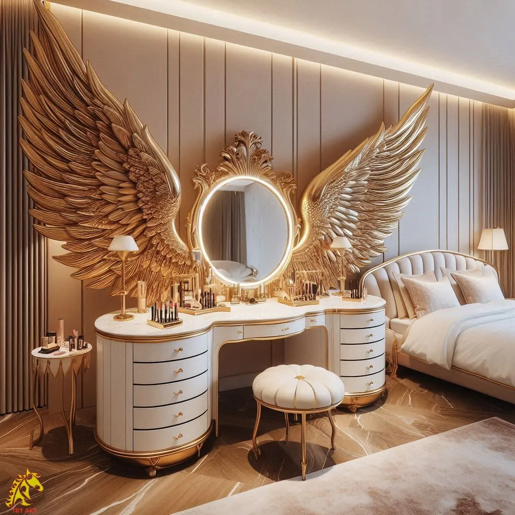 Angel Wings Shaped Makeup Table Design: The Perfect Blend of Elegance and Functionality