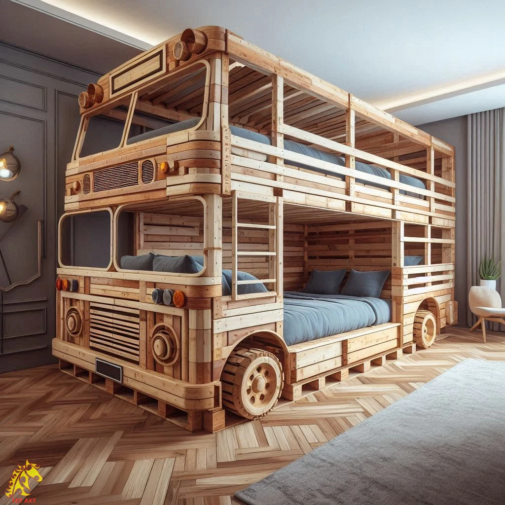 Bus-Inspired Pallet Bunk Design: A Creative Bed Project