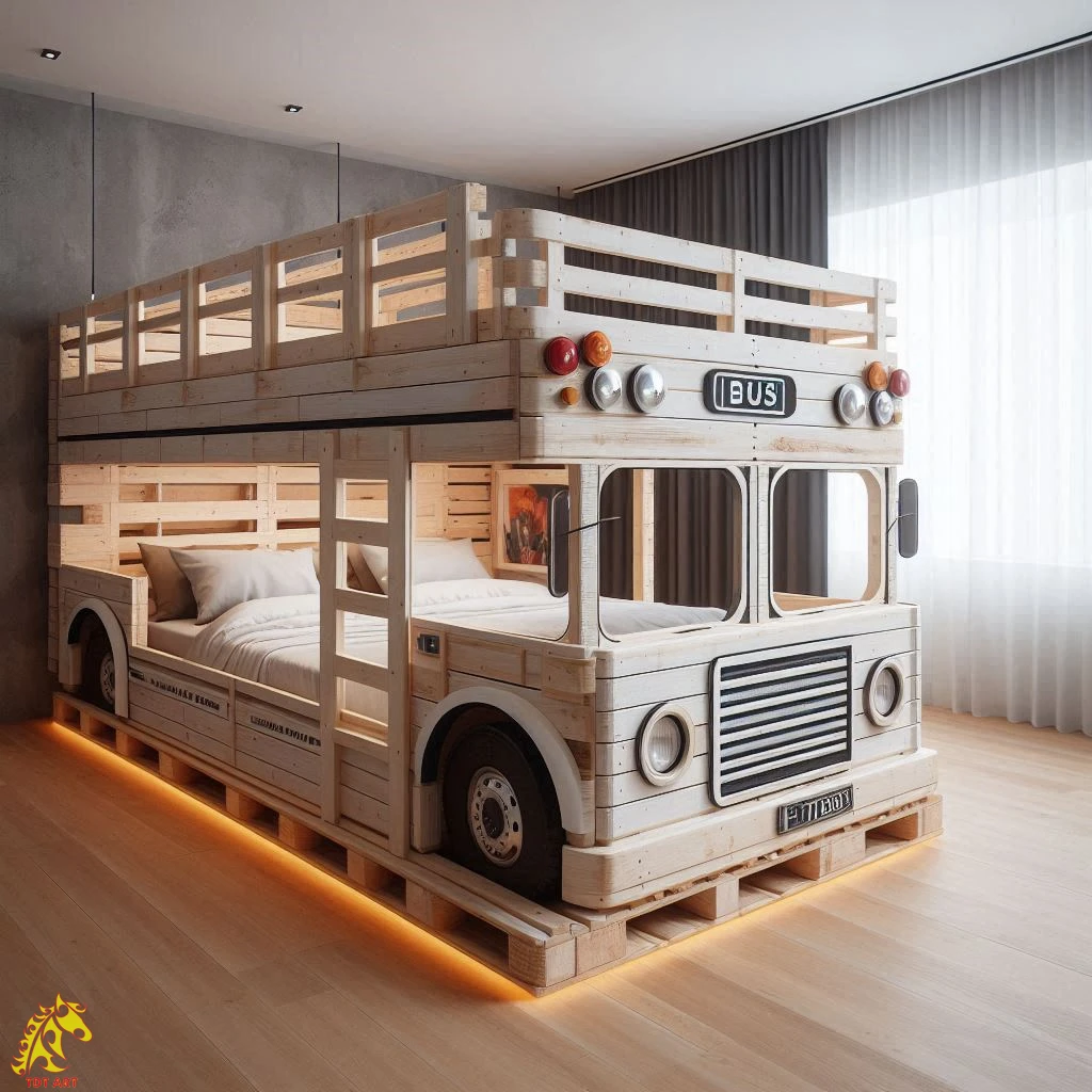 Bus-Inspired Pallet Bunk Design: A Creative Bed Project