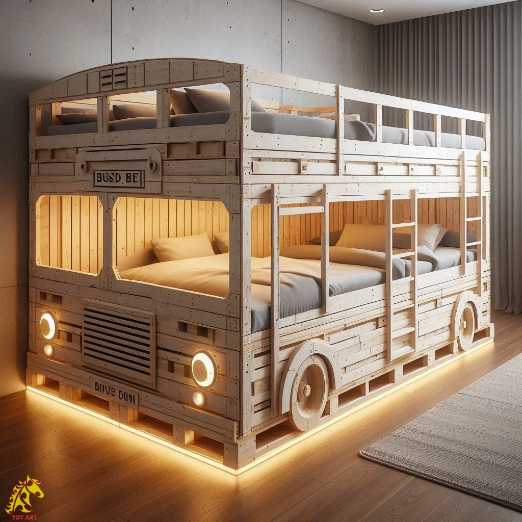 Bus-Inspired Pallet Bunk Design: A Creative Bed Project