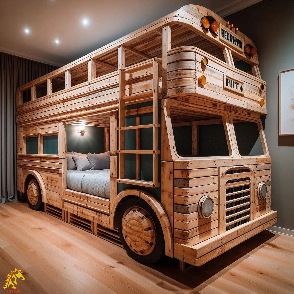 Bus-Inspired Pallet Bunk Design: A Creative Bed Project