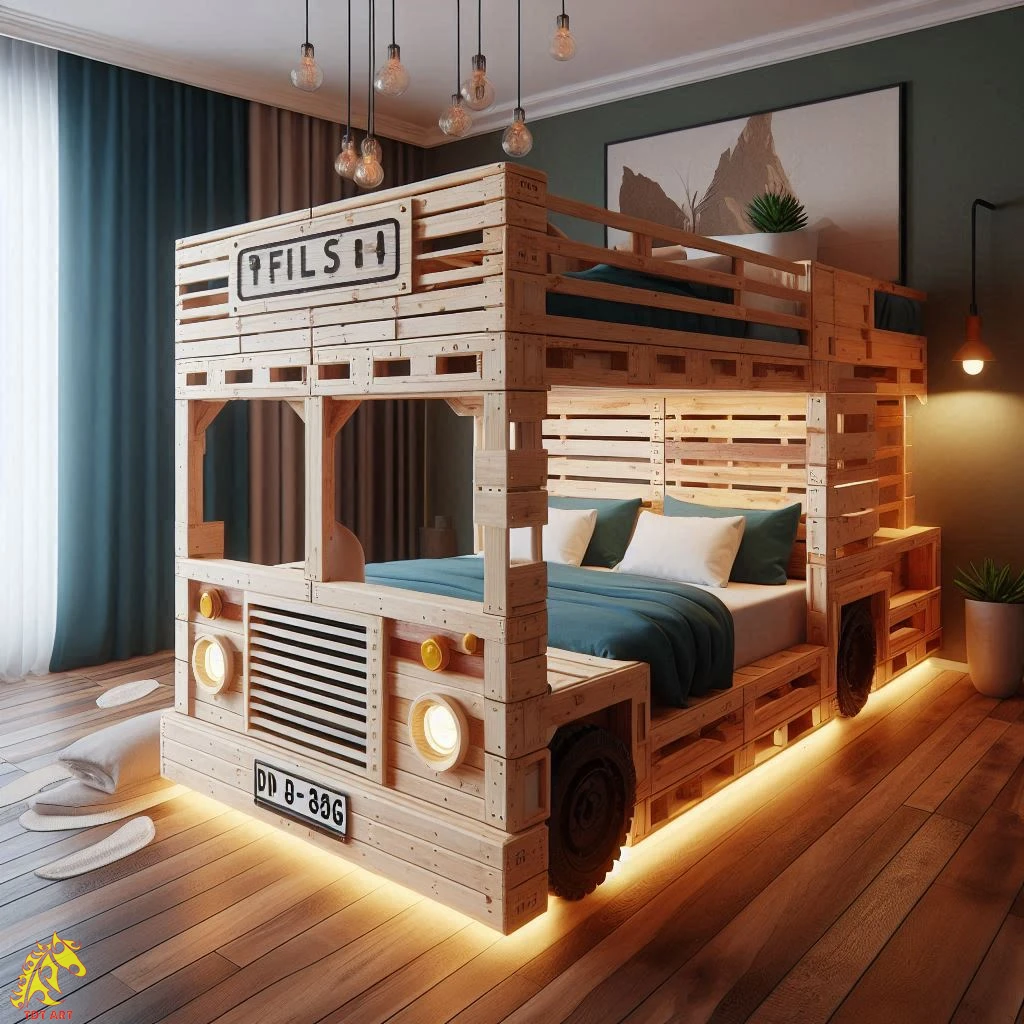 Bus-Inspired Pallet Bunk Design: A Creative Bed Project