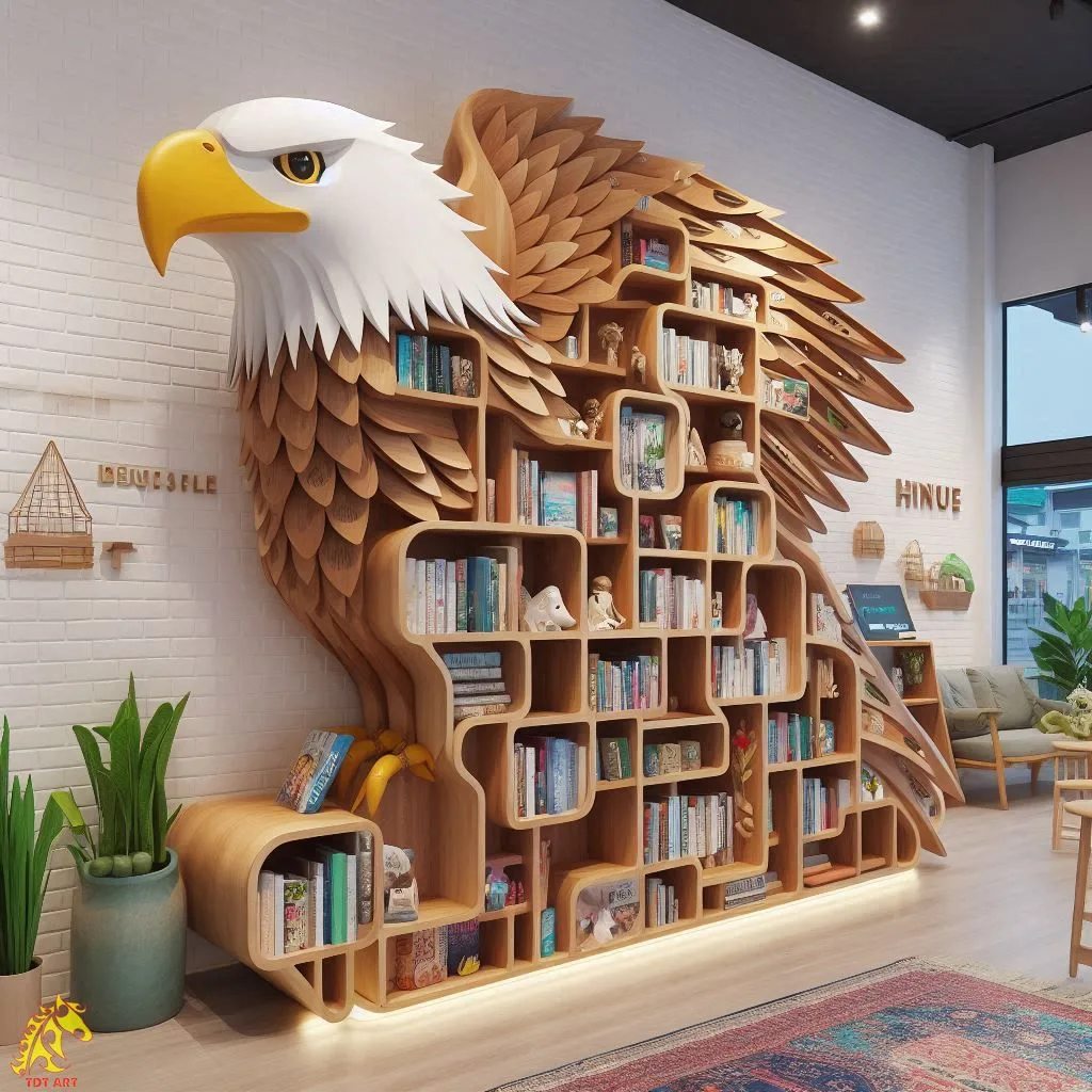 Eagle-Shaped Bookshelf Design: An Exquisite Fusion of Artistry and Practicality