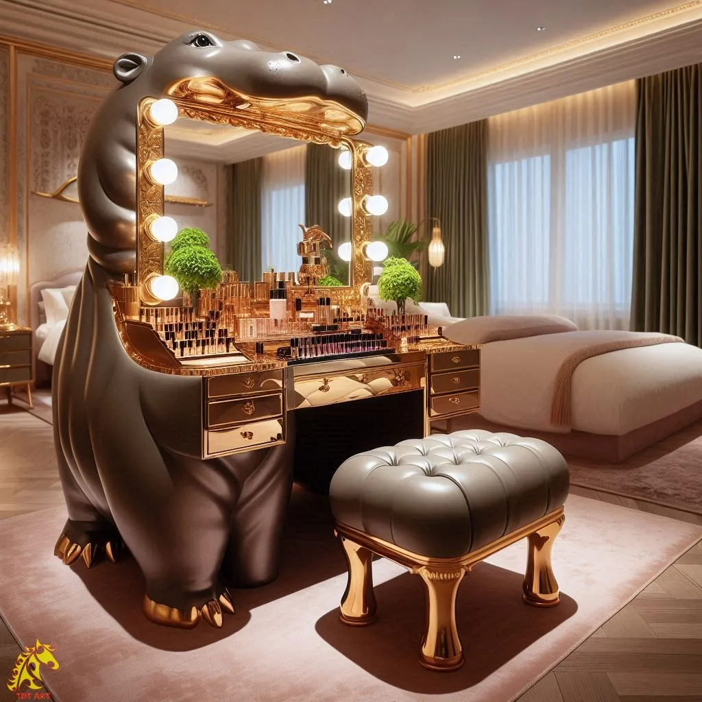 Unique Hippo-Shaped Makeup Table Design: A Fun and Functional Addition to Your Vanity Space