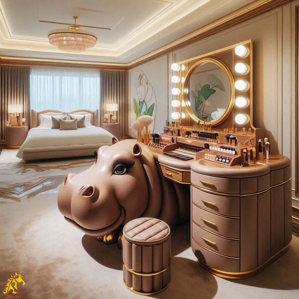 Unique Hippo-Shaped Makeup Table Design: A Fun and Functional Addition to Your Vanity Space