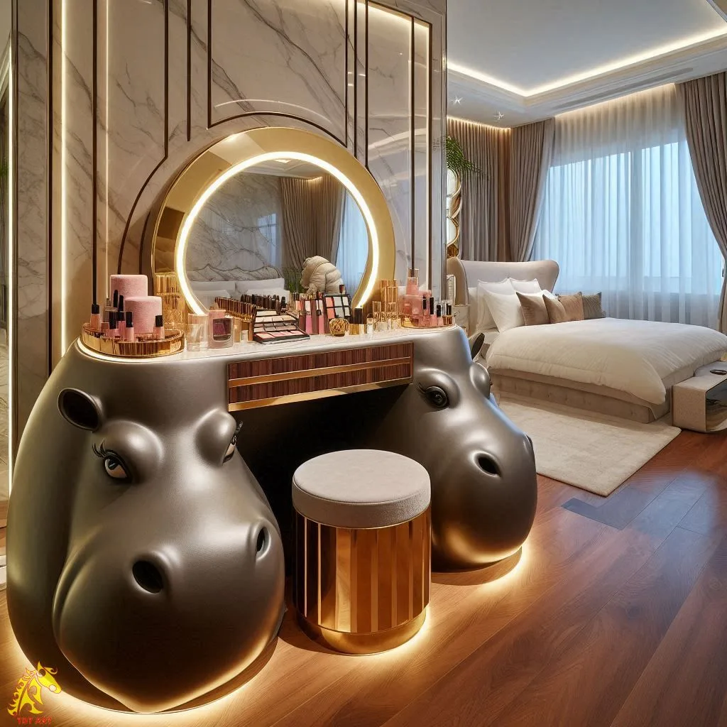 Unique Hippo-Shaped Makeup Table Design: A Fun and Functional Addition to Your Vanity Space