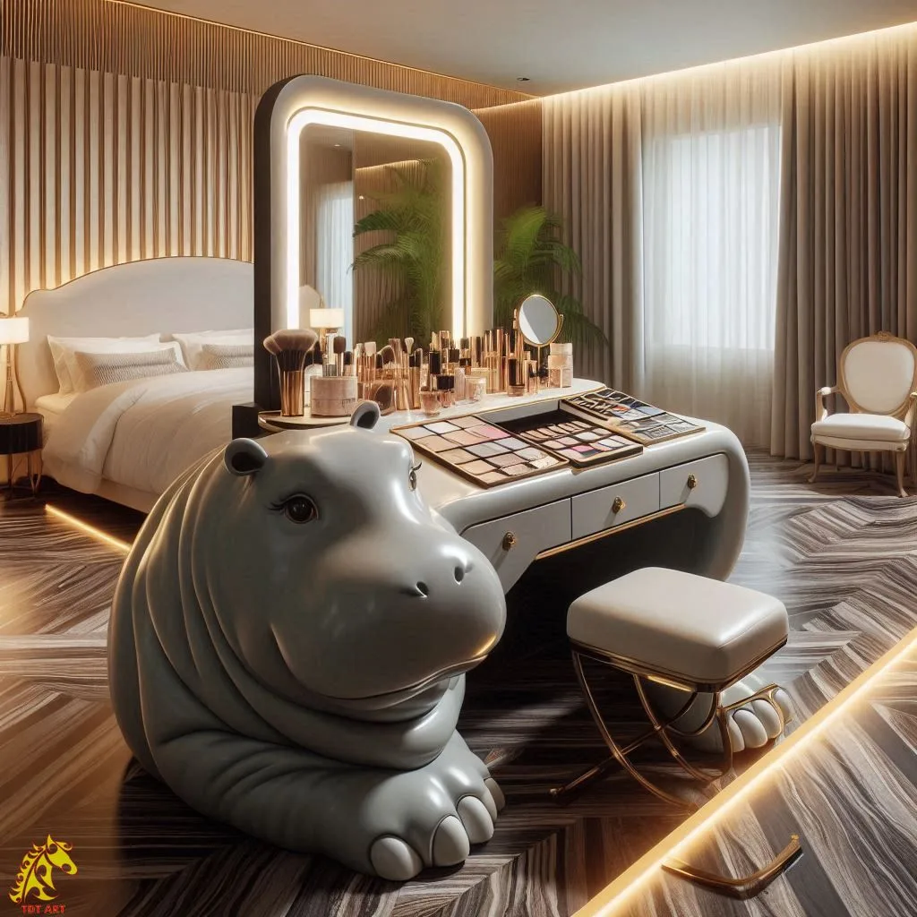 Unique Hippo-Shaped Makeup Table Design: A Fun and Functional Addition to Your Vanity Space