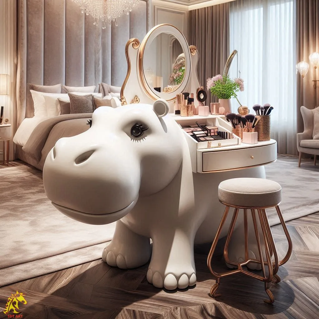 Unique Hippo-Shaped Makeup Table Design: A Fun and Functional Addition to Your Vanity Space