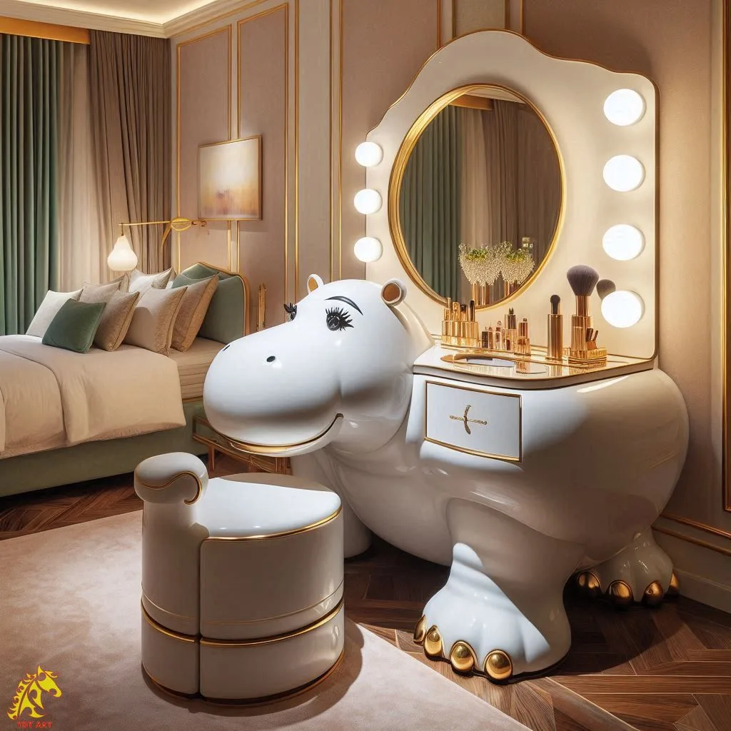 Unique Hippo-Shaped Makeup Table Design: A Fun and Functional Addition to Your Vanity Space