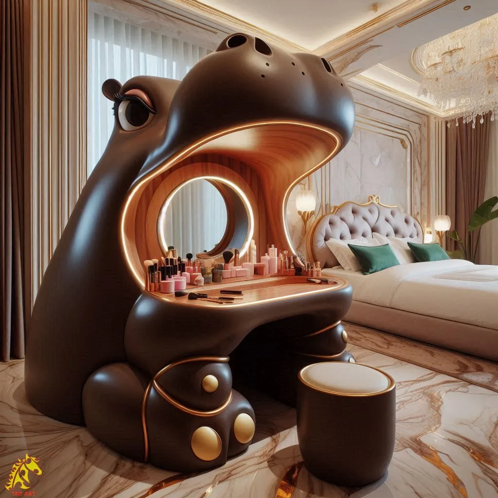 Unique Hippo-Shaped Makeup Table Design: A Fun and Functional Addition to Your Vanity Space