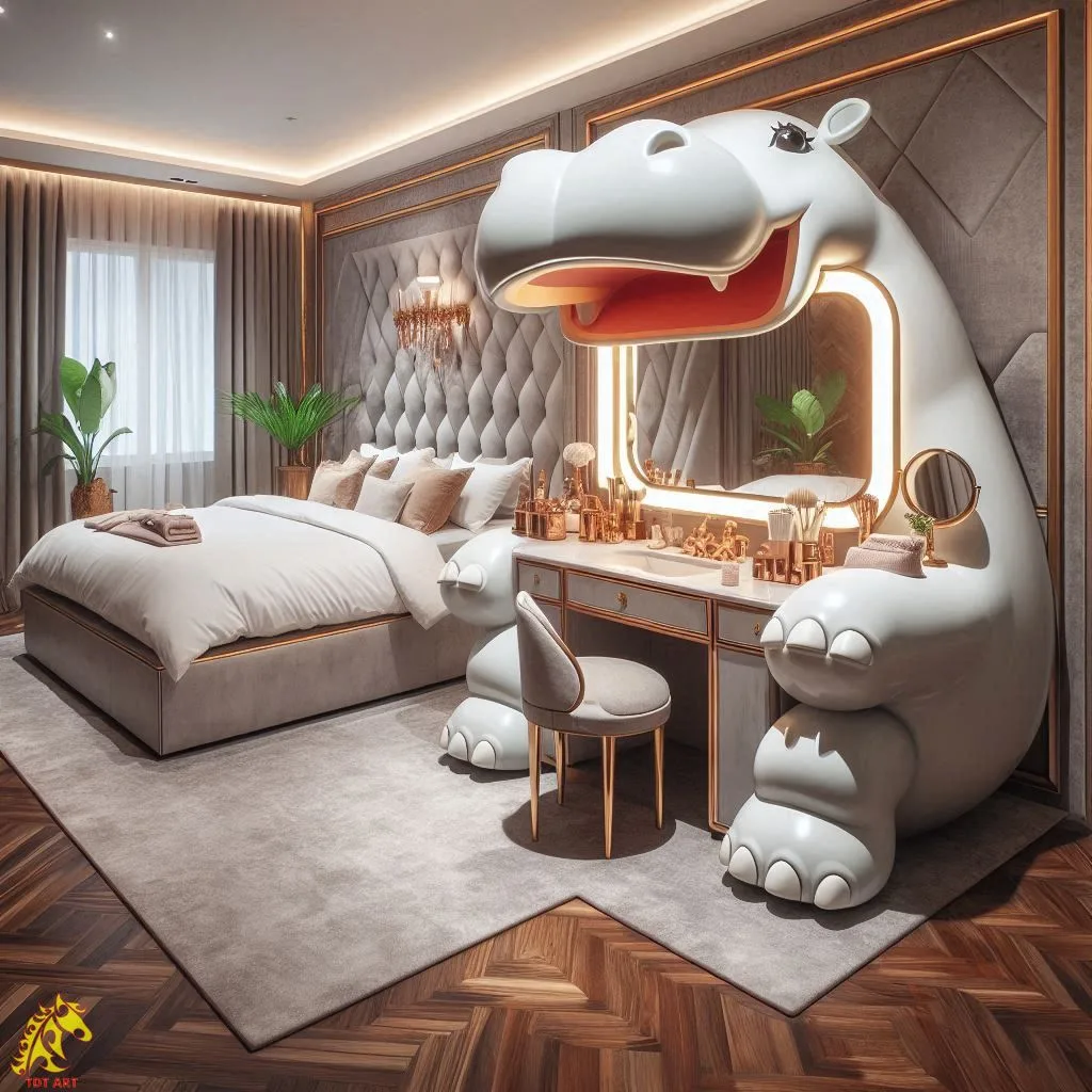 Unique Hippo-Shaped Makeup Table Design: A Fun and Functional Addition to Your Vanity Space