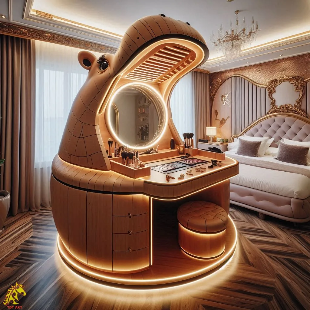 Unique Hippo-Shaped Makeup Table Design: A Fun and Functional Addition to Your Vanity Space